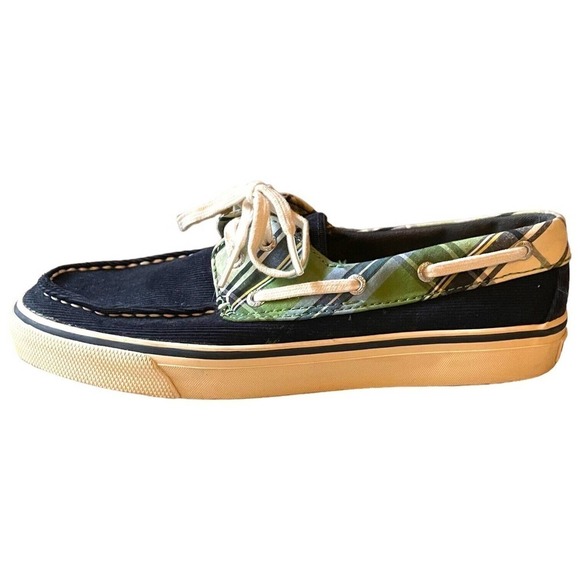 Sperry Top Sider Navy Blue Corduroy Plaid Lace Up Boat Shoes Size 7.5 - Picture 2 of 7
